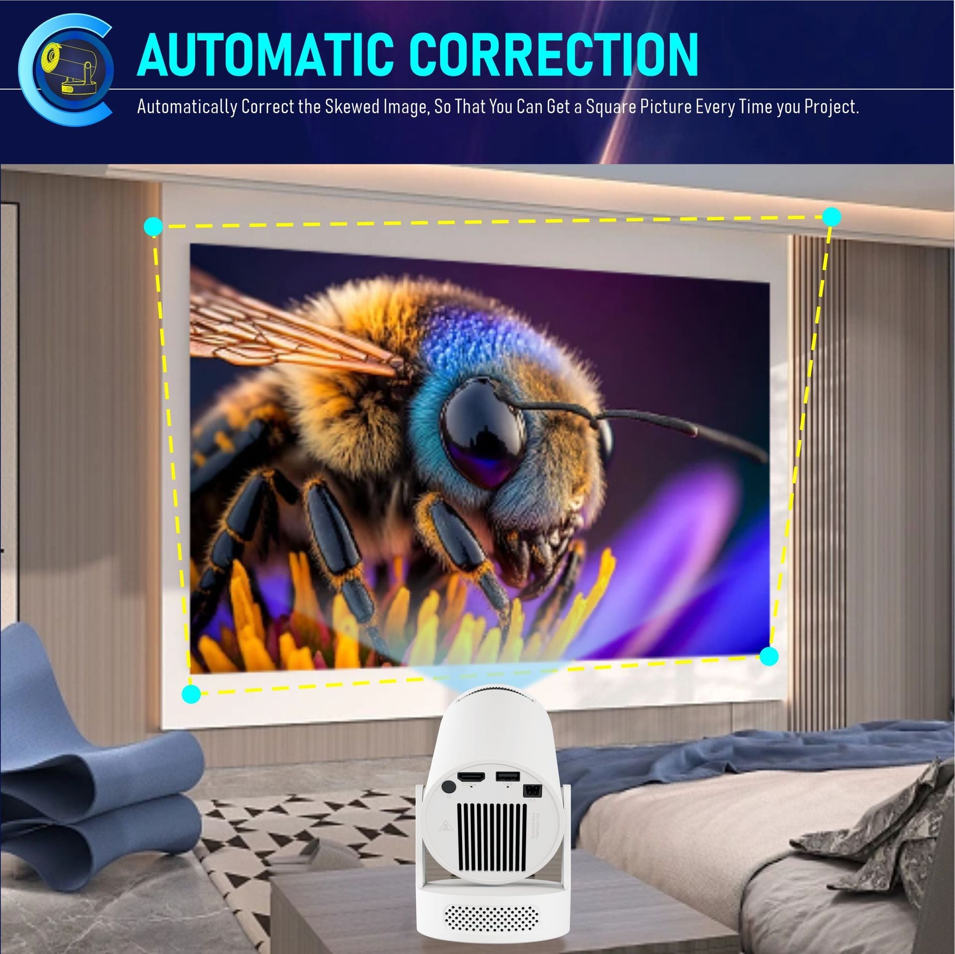 HY300Ultra Portable Projector H713 Android Barrel High-Definition Home Outdoor Projector eprolo