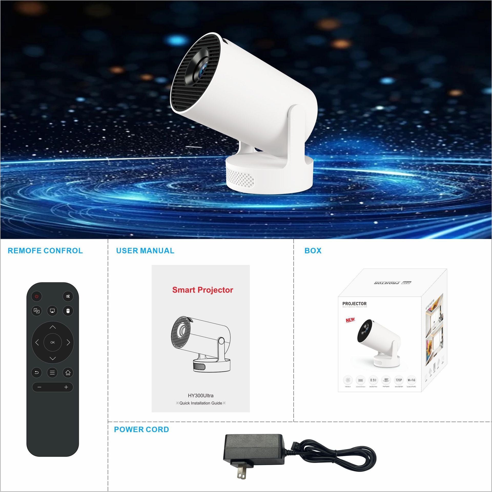 HY300Ultra Portable Projector H713 Android Barrel High-Definition Home Outdoor Projector eprolo