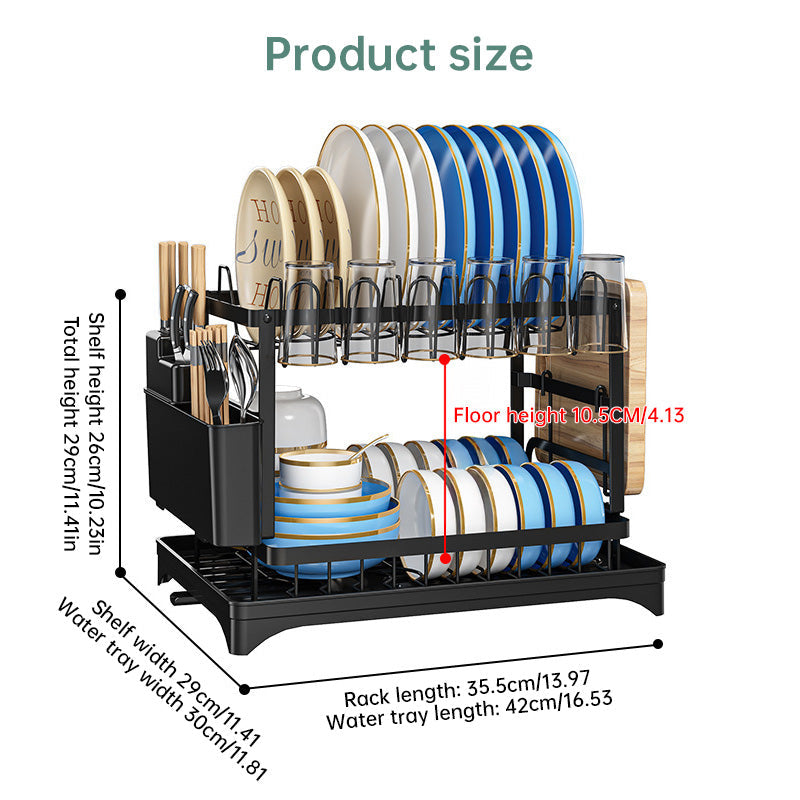 2-Tier Household Dish Rack: Countertop Storage with Drainboard eprolo