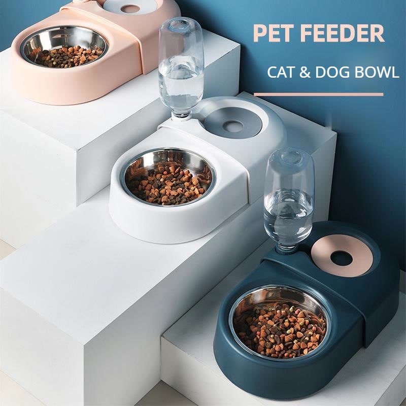 Dogs Cats Bowl and Drinking Fountains with Automatic Water Outlet Anti-overturning Feeders Plastic Feeding Bowl Pet Accessories eprolo