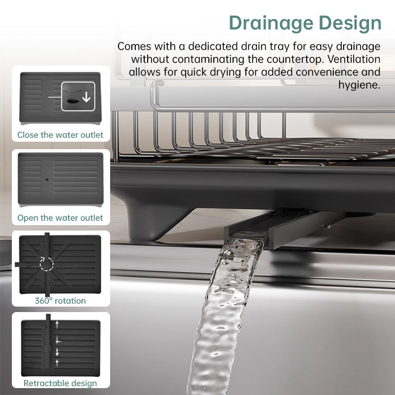 2-Tier Household Dish Rack: Countertop Storage with Drainboard eprolo