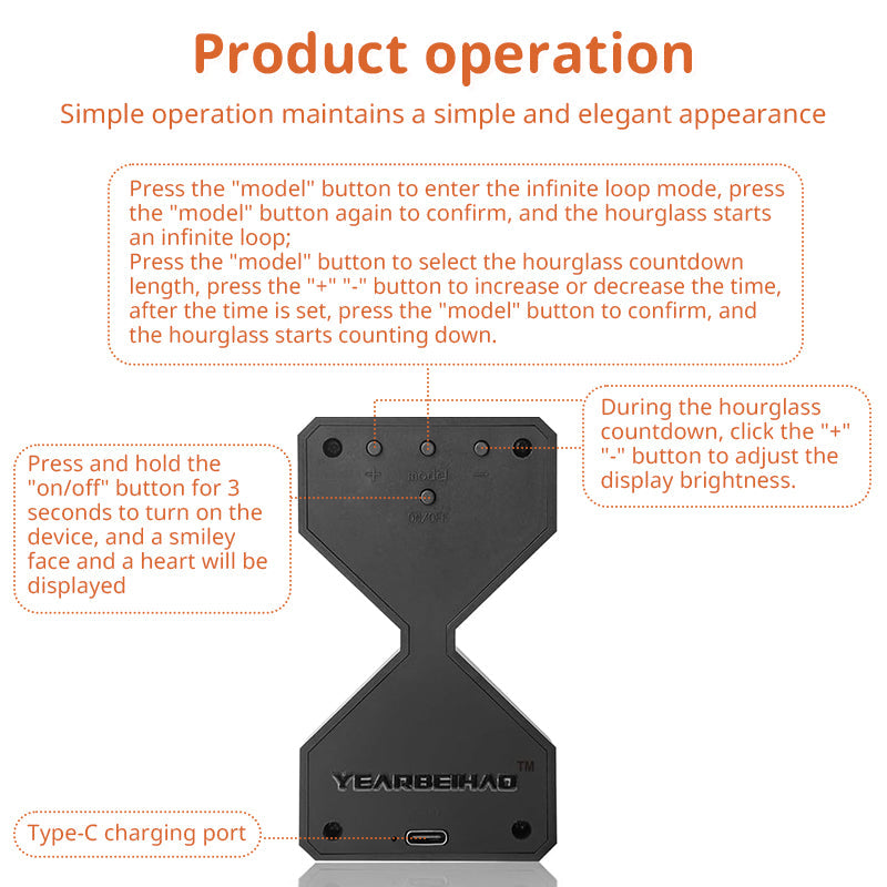 Cyber-style LED electronic sand timer: gravity-sensing, 1-30min countdown, tech decompression toy eprolo