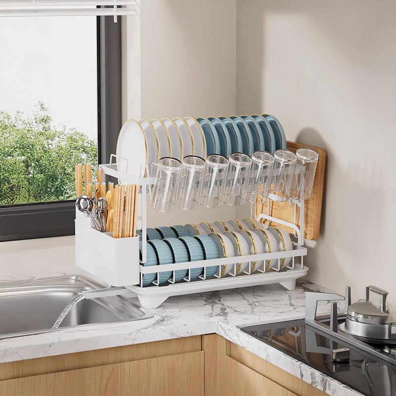 2-Tier Household Dish Rack: Countertop Storage with Drainboard eprolo