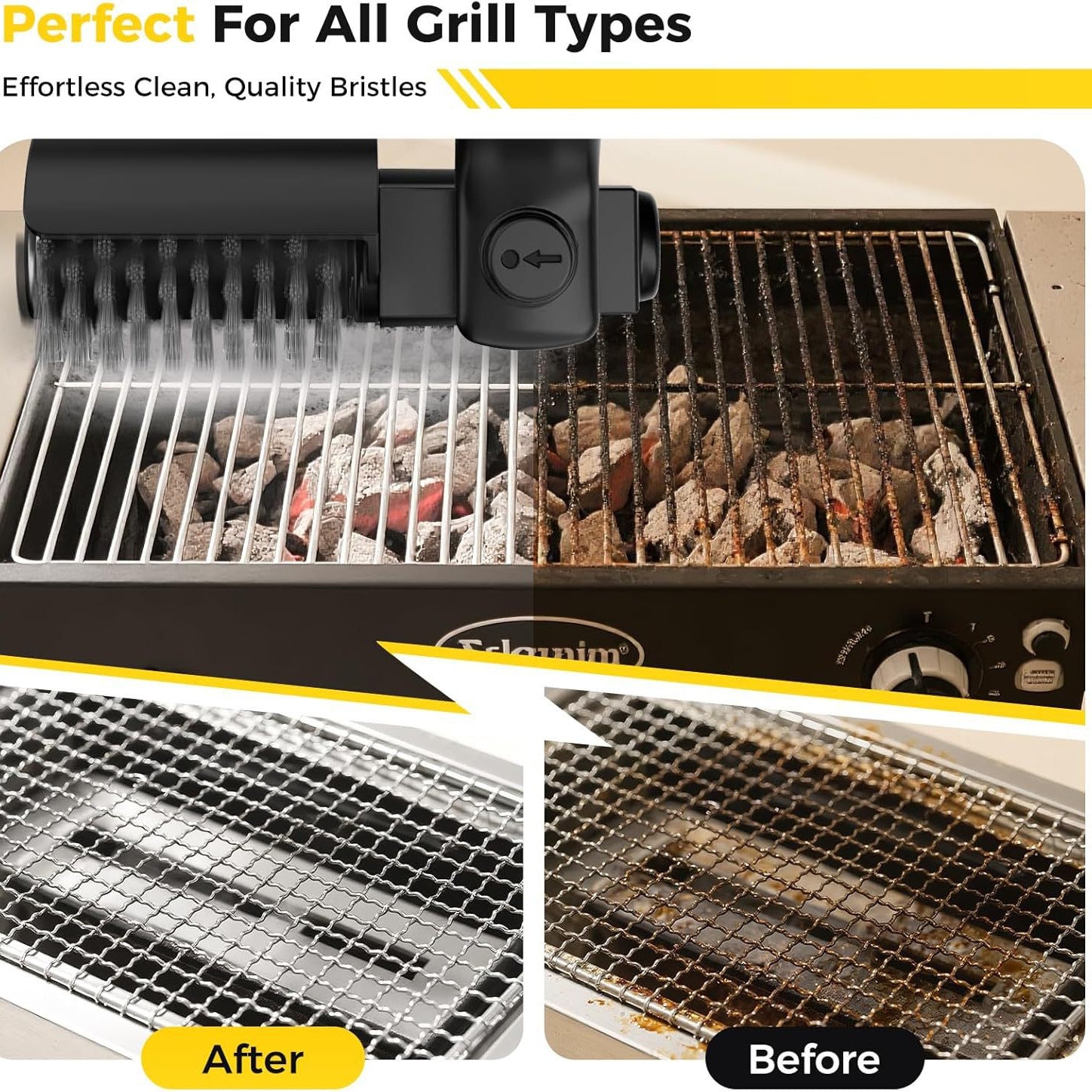 Electric BBQ Brush for Cleaning Grill, Heavy Duty Oil Stain Remover, Barbecue Cleaner Tool eprolo