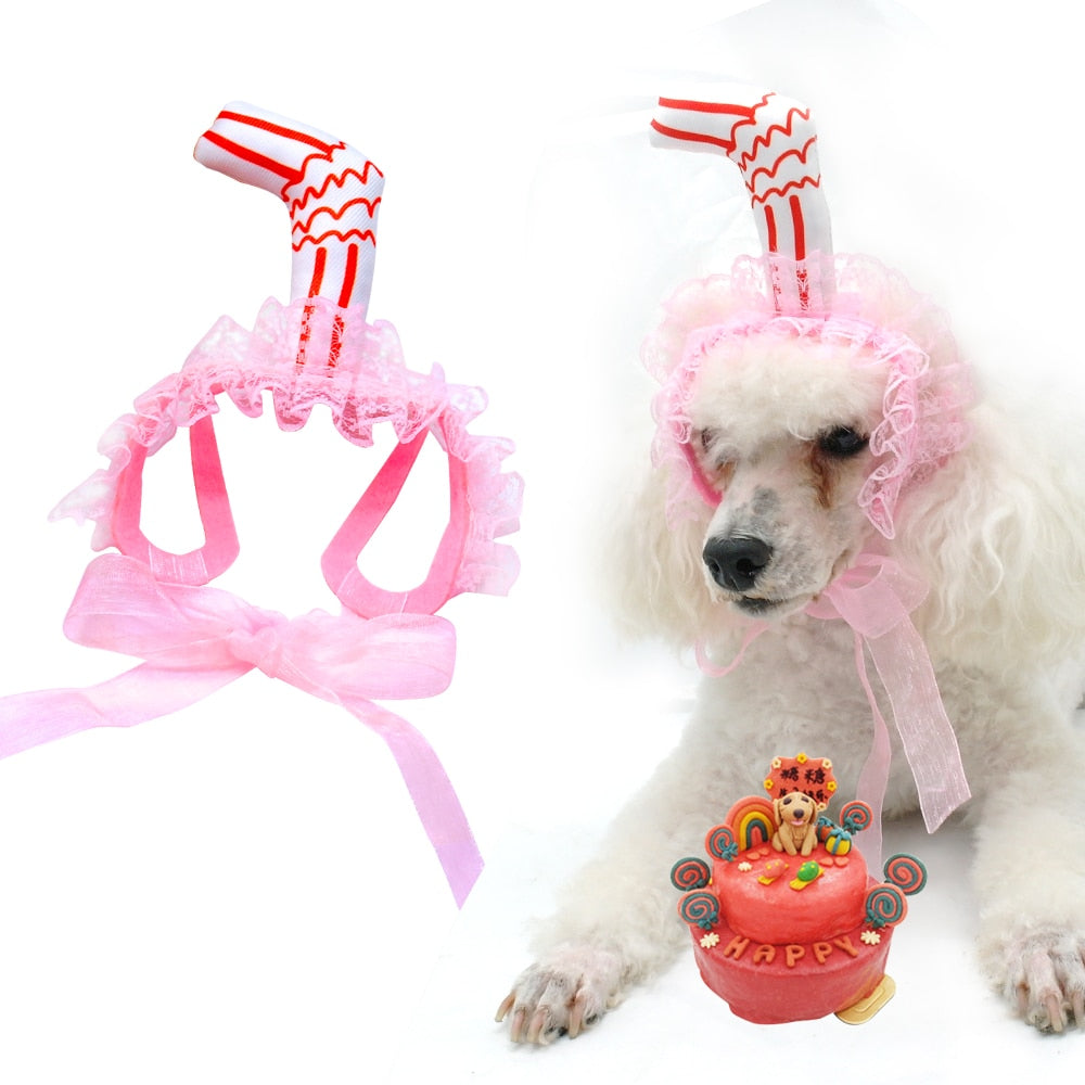 Lace Dog Hat Cap Pet Headwear Hats With Ear Holes Cute Straw Design Birthday Party Accessories eprolo