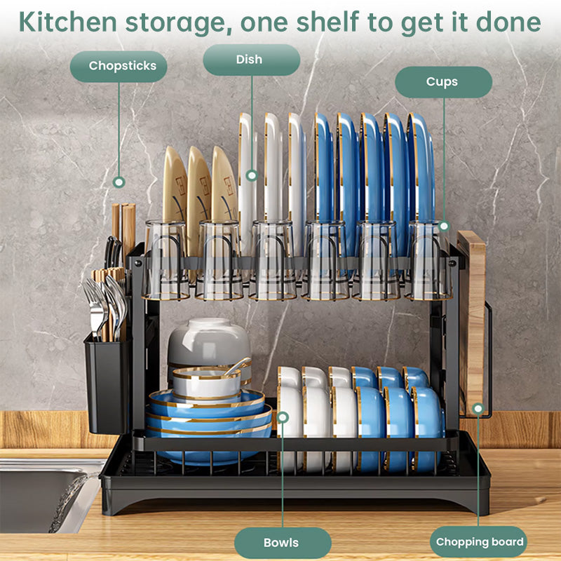 2-Tier Household Dish Rack: Countertop Storage with Drainboard eprolo