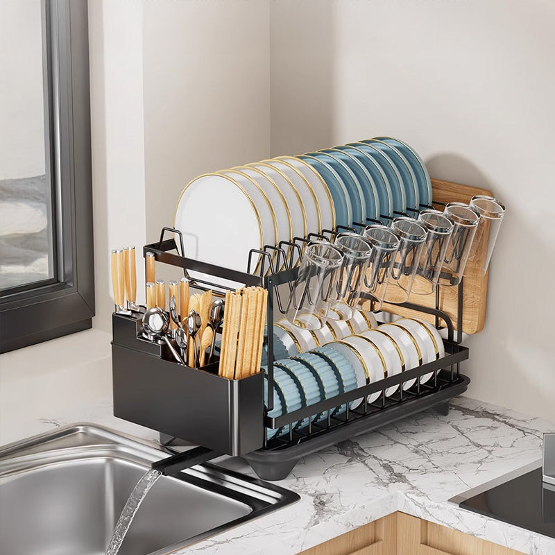 2-Tier Household Dish Rack: Countertop Storage with Drainboard eprolo